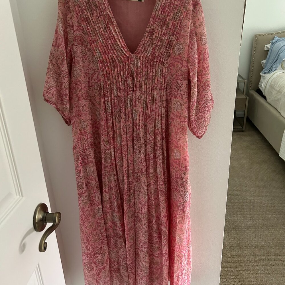 Dolma Womens Dress Size Small Pink Floral Boho Pockets Maxi Pure Cotton